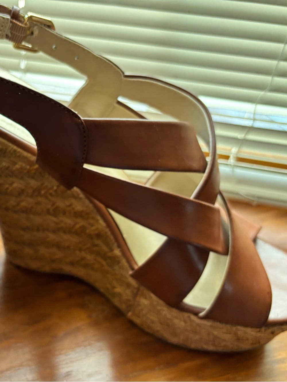 Guess Brown Leather Espadrille Wedge Sandals